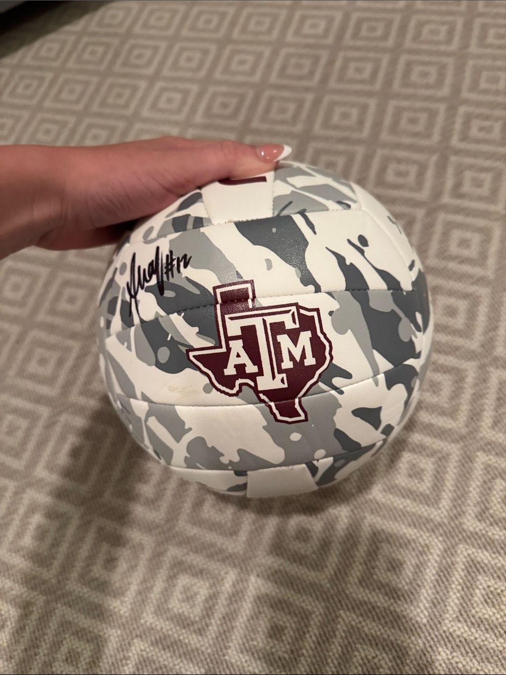Signed Texas A&M Camo Volleyball - Gray & White with Maroon Logo